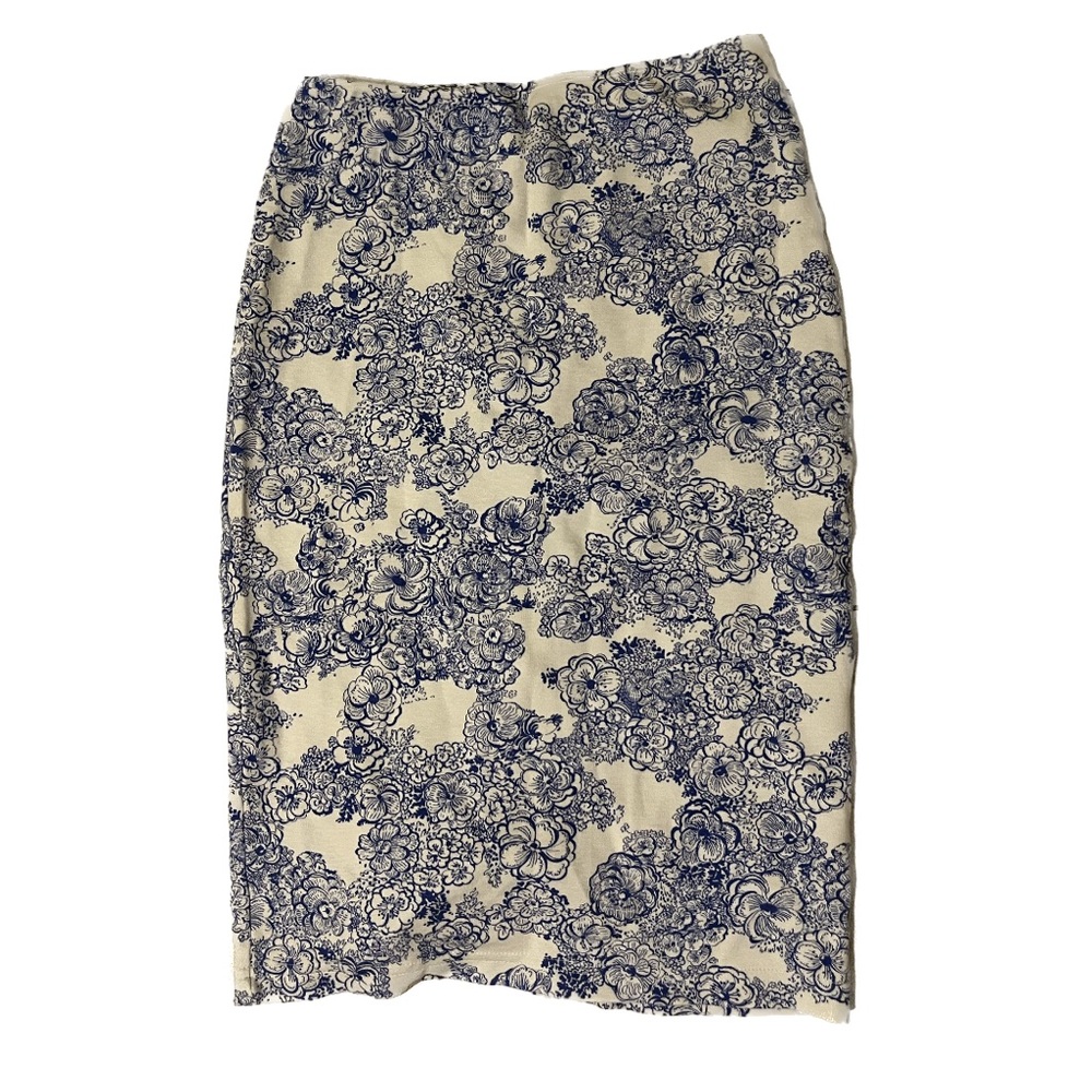 American apparel blue and white floral body con midi skirt